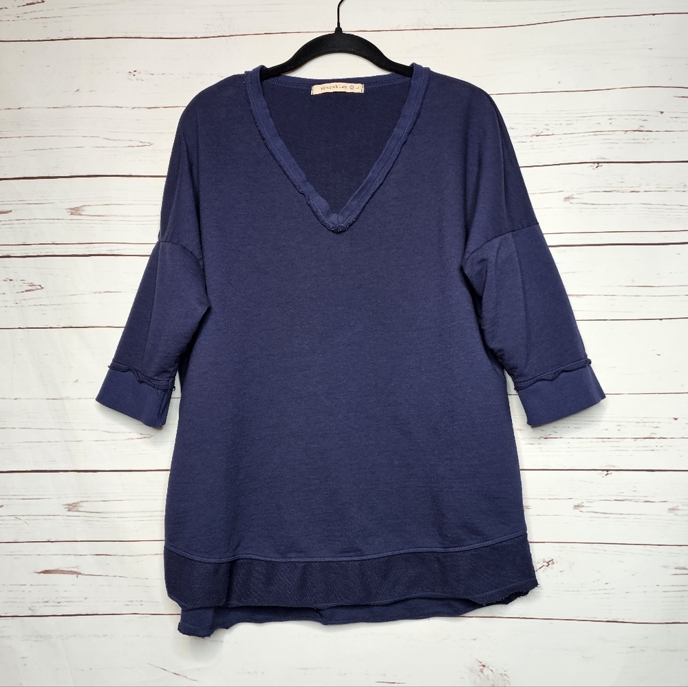 XCVI Wearables Navy Blue 3/4 Sleeve Oversized Tunic
